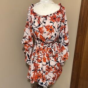 Lulu's Orange Floral Sundress with Long Flutter Sleeves